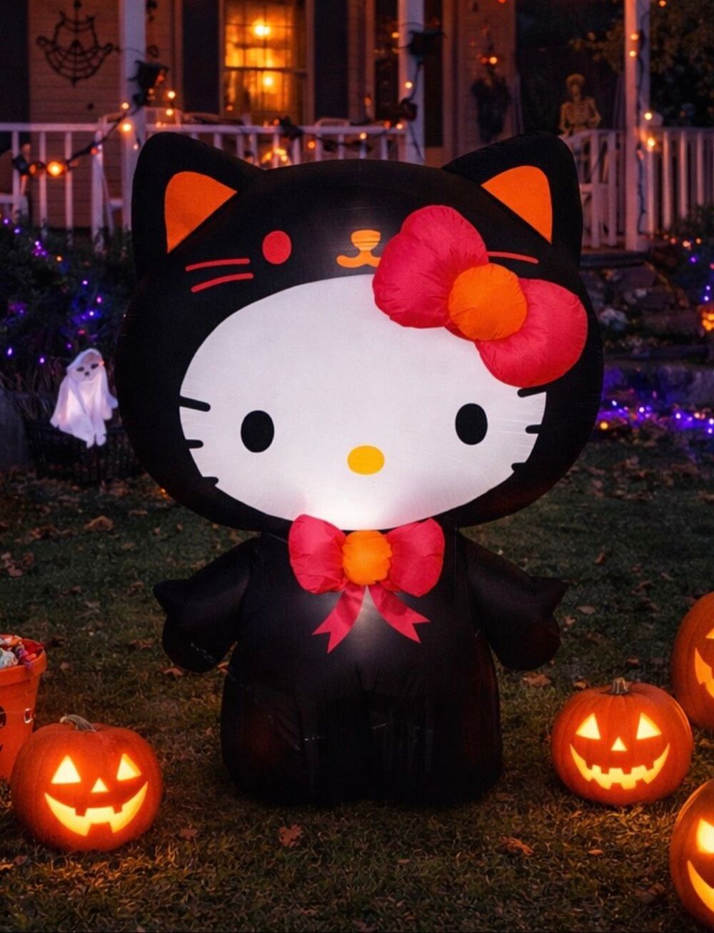 Sanrio Hello Kitty Neon Skeleton Sanrio Halloween Airblown Inflatable 4.2' NEW